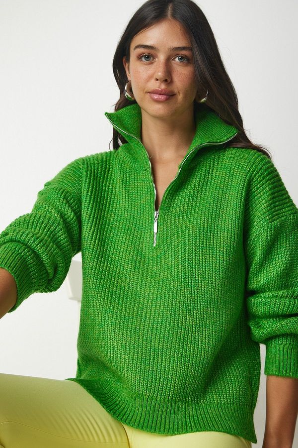 Happiness İstanbul Sreča İstanbul Ženska zelena zadrga Pletenina pulover