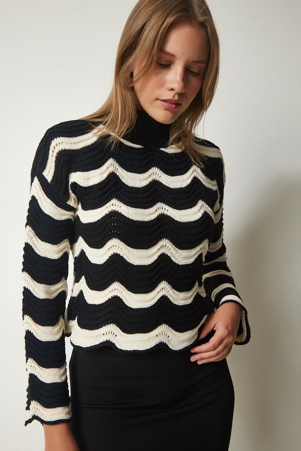 Happiness İstanbul Sreča İstanbul Ženski pulover za pletenine s črnim vzorcem