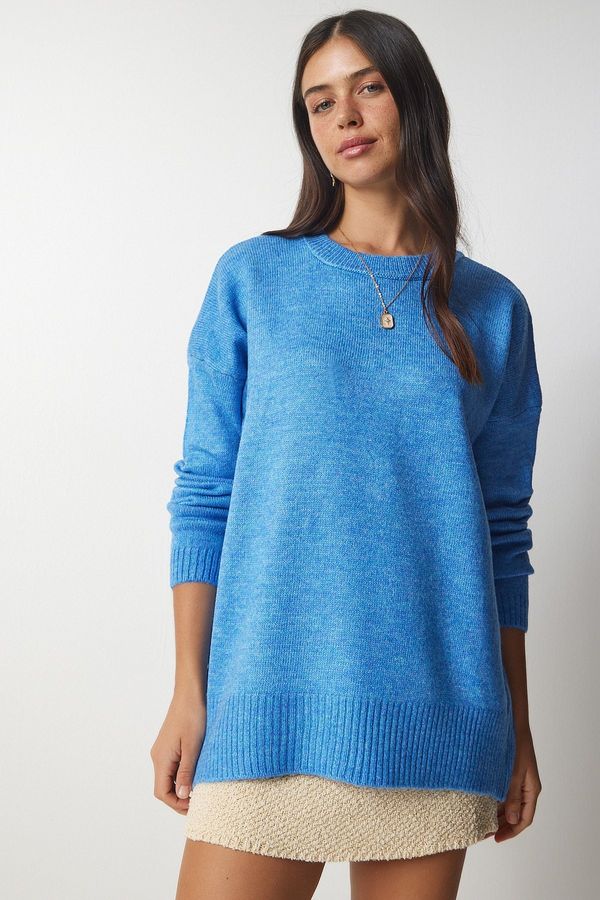 Happiness İstanbul Sreča İstanbul Žensko nebo Modra posadka Vrat Prevelik pulover za pletenine