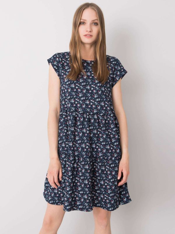 Fashionhunters STITCH & SOUL Dark blue dress with pattern and frill