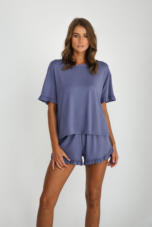 Italian Fashion Stylish women's pajamas, short sleeves, shorts - blue