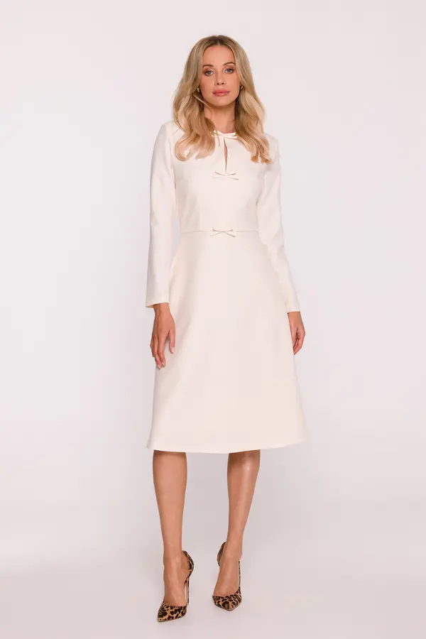 Stylove Stylove Woman's A-line dress with long sleeves - ivory