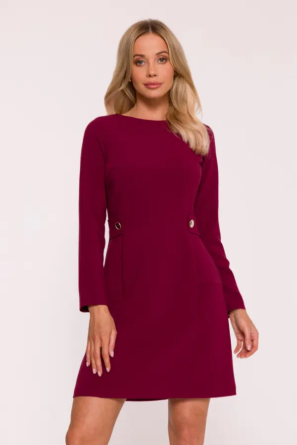 Stylove Stylove Woman's A-line mini dress with long sleeves - maroon