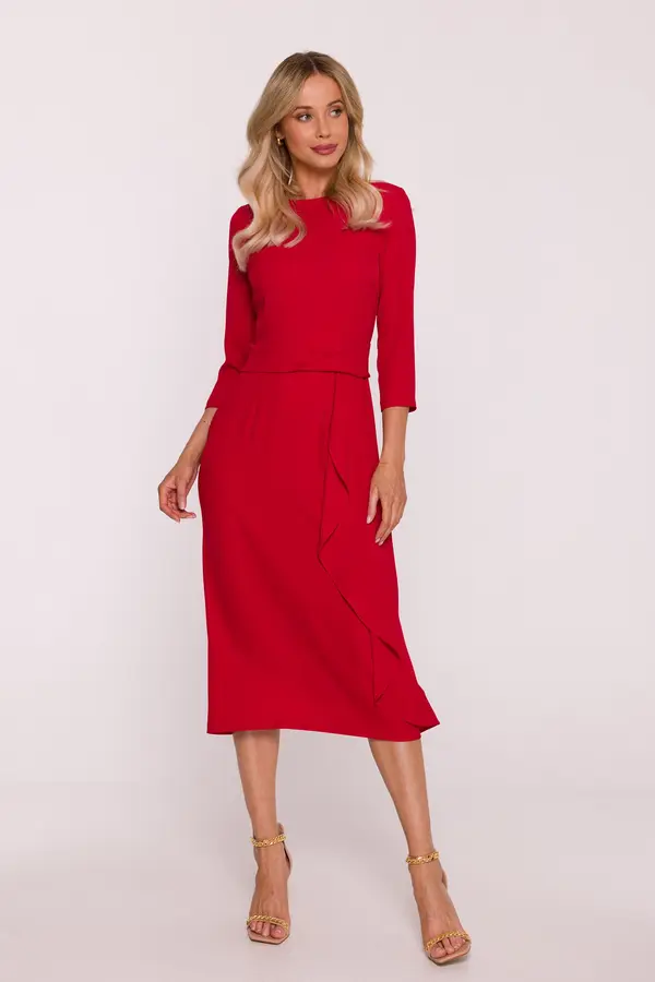 Stylove Stylove Woman's Elegant dress with a decorative ruffle - red