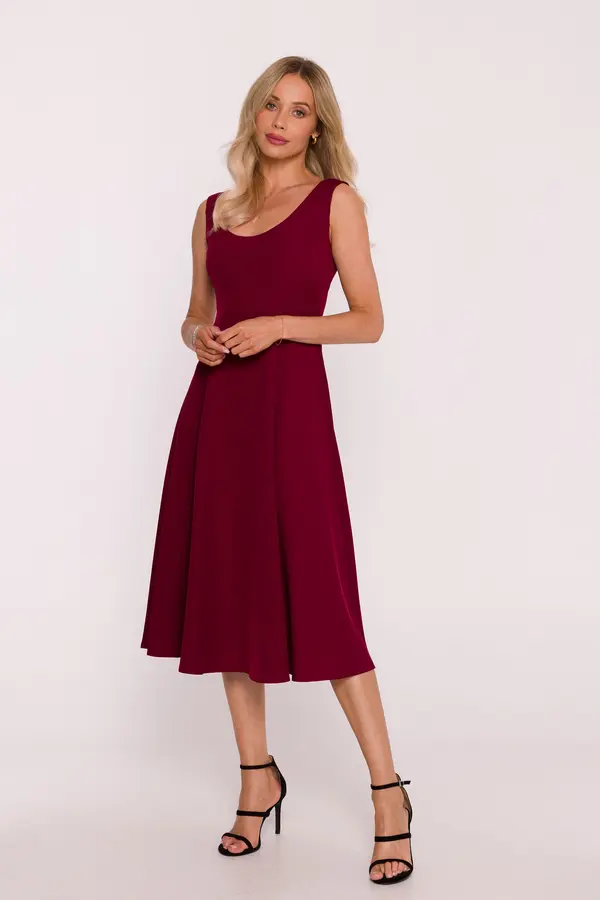 Stylove Stylove Woman's Sleeveless flared midi dress - maroon