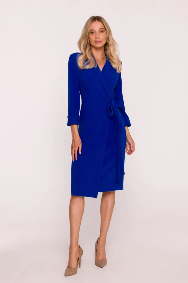 Stylove Stylove Woman's Wrap-style shirt dress tied at the waist - royal blue