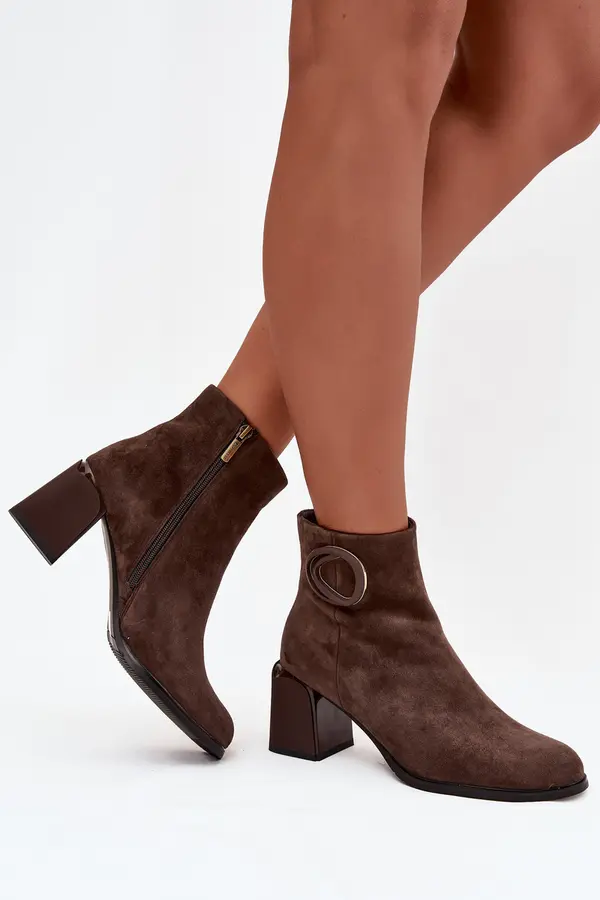 ARTIKER Suede Block Heel Boots with Lining Decorative Detail Artiker