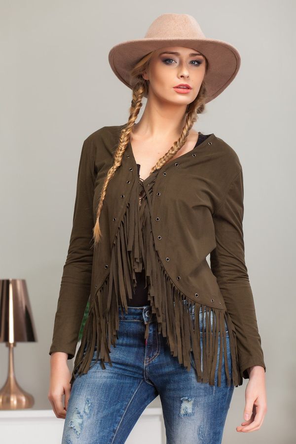 FASARDI Suede jacket with khaki fringe