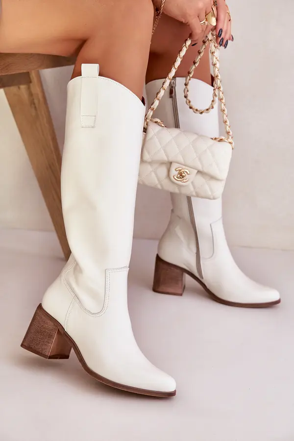 Boto Suede Knee High Boots With Turned Shaft On Heel Beige Zazoo 3487