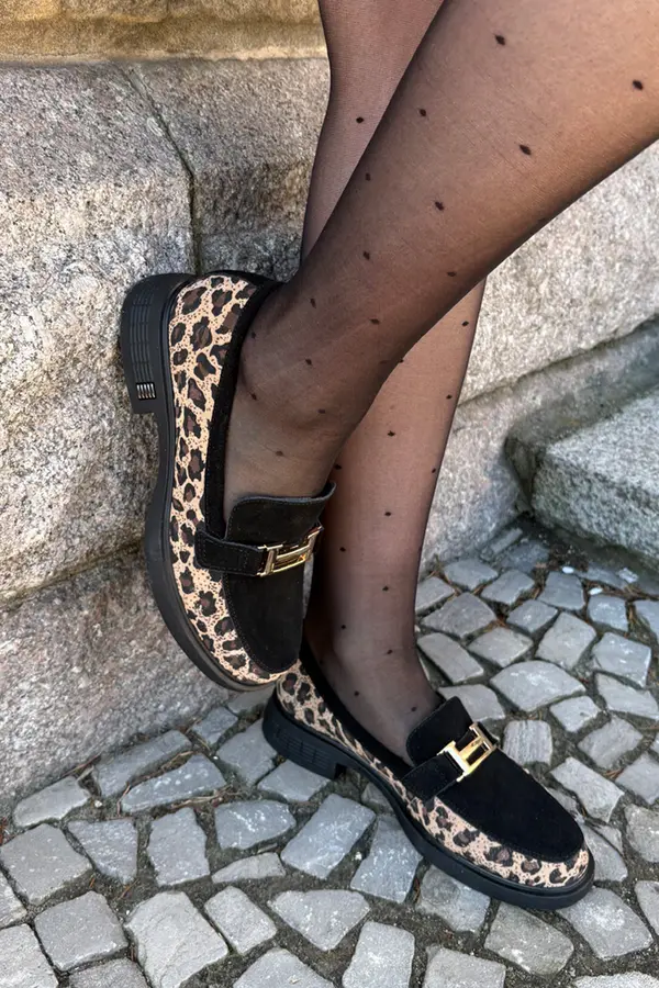 VINCEZA Suede Ladies Moccasins Panther Black Vinceza 66791