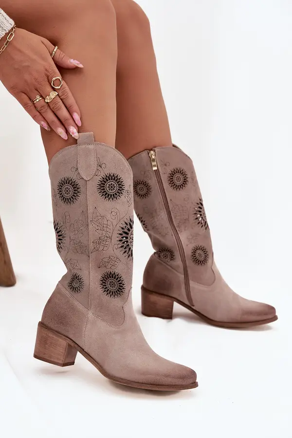 Zazoo Suede Leather Women's Boots With Openwork Pattern Zazoo