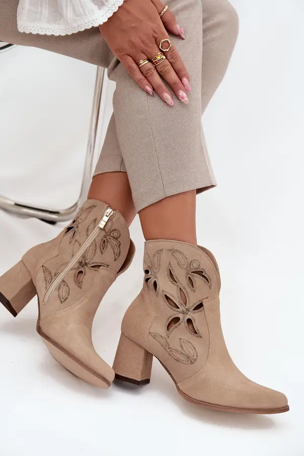 Zazoo Suede openwork women's ankle boots on heel Zazoo