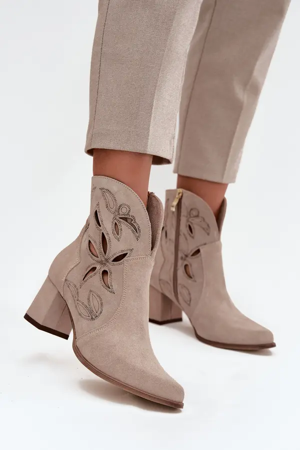 Zazoo Suede openwork women's ankle boots with heel Zazoo
