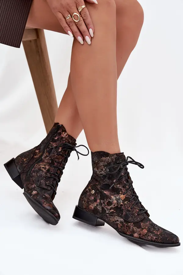 Maciejka Suede Patterned Ankle Boots On Flat Heel Maciejka