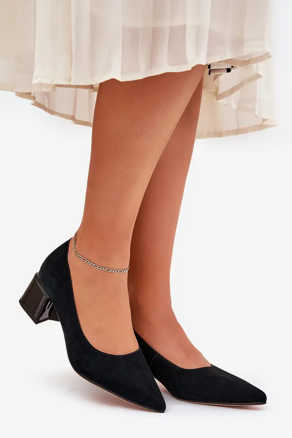 VINCEZA Suede Smooth Heels With Pointed Toes Black Vinceza 66736