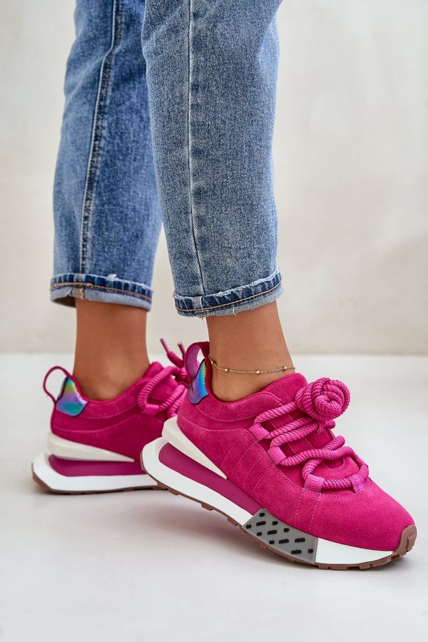 Kesi Suede women's platform sneakers with chunky lacing Artiker Fuchsia