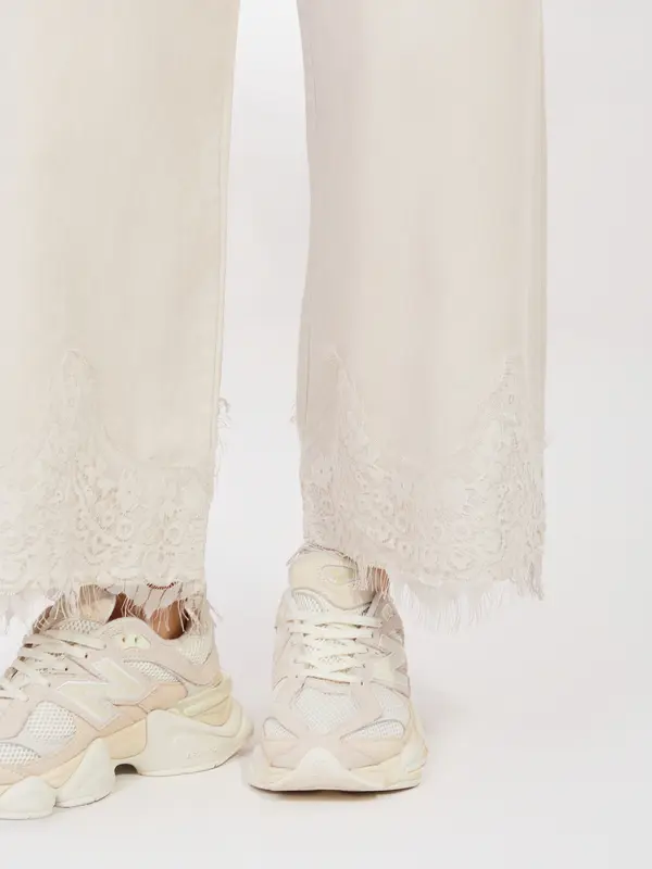 RUE PARIS Svetlo bež hlače s čipko