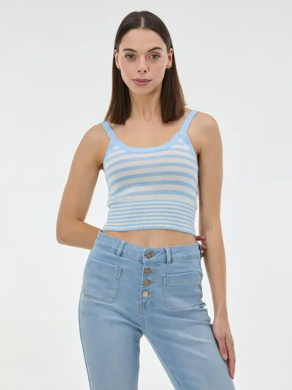Orsay Svetlo moder črtast ženski top brez rokavov ORSAY