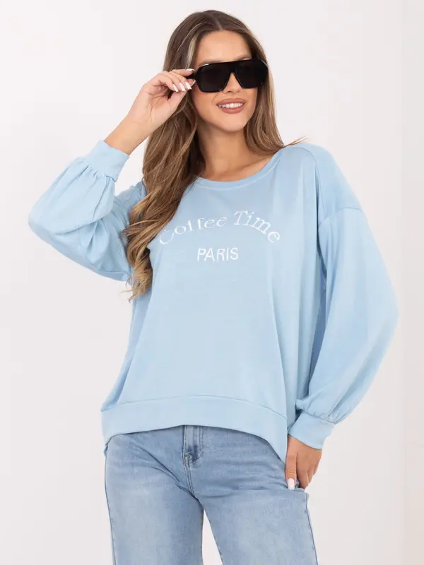 RUE PARIS Svetlo moder oversized pulover brez kapuce