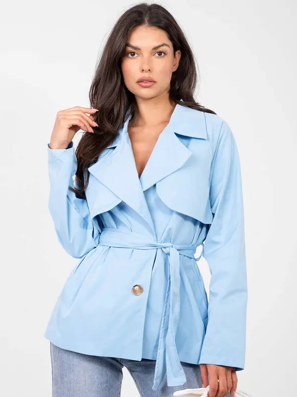 RUE PARIS Svetlo moder trenčkot s pasom