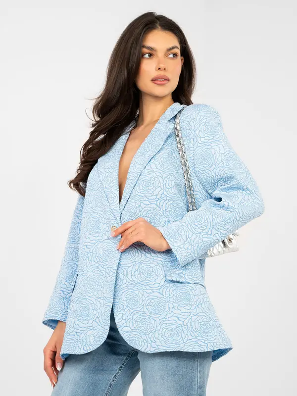 RUE PARIS Svetlo moder žakard blazer