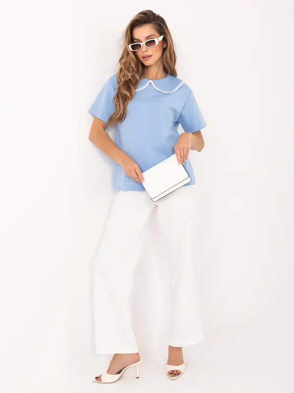 Italy Moda Svetlo modra bluza s kratkimi rokavi