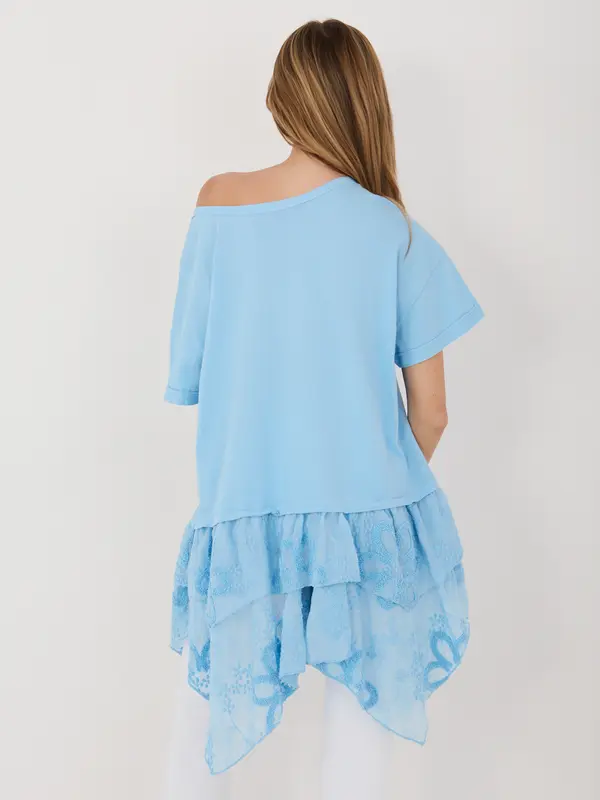 Italy Moda Svetlo modra bluza z vezenjem