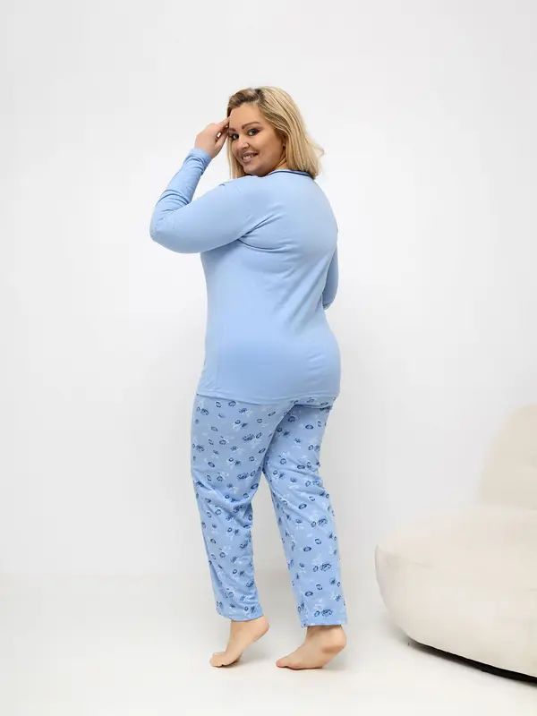 Forever Pink Svetlo modra bombažna pižama s potiskom