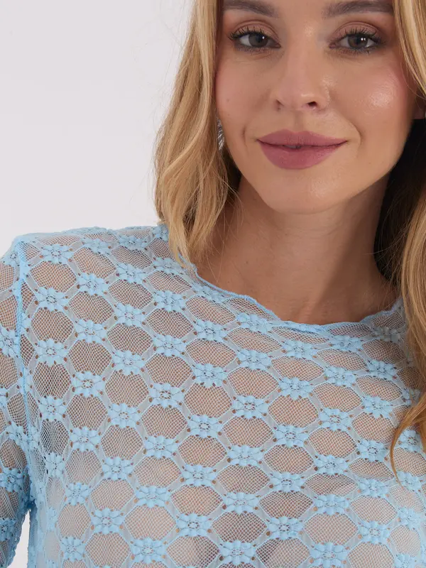 Factory Price Svetlo modra čipkasta bluza