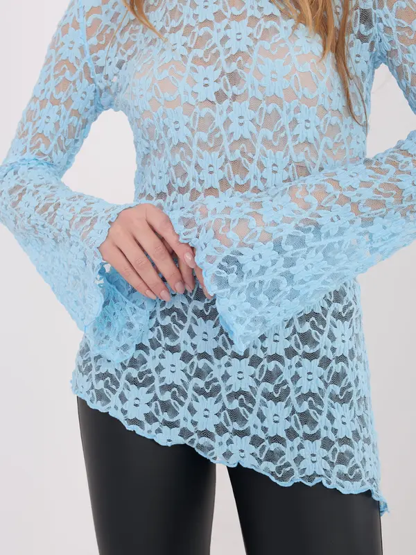 Factory Price Svetlo modra čipkasta bluza