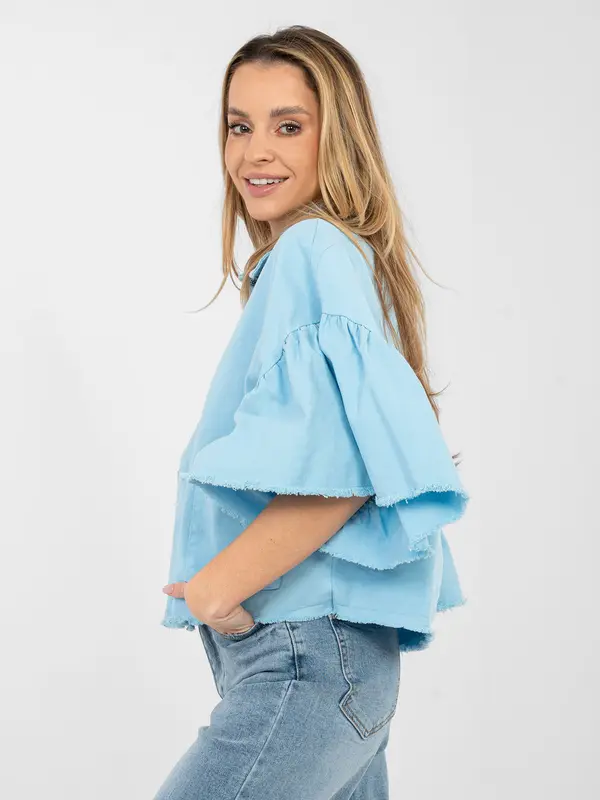 RUE PARIS Svetlo modra jeans jakna z volančki