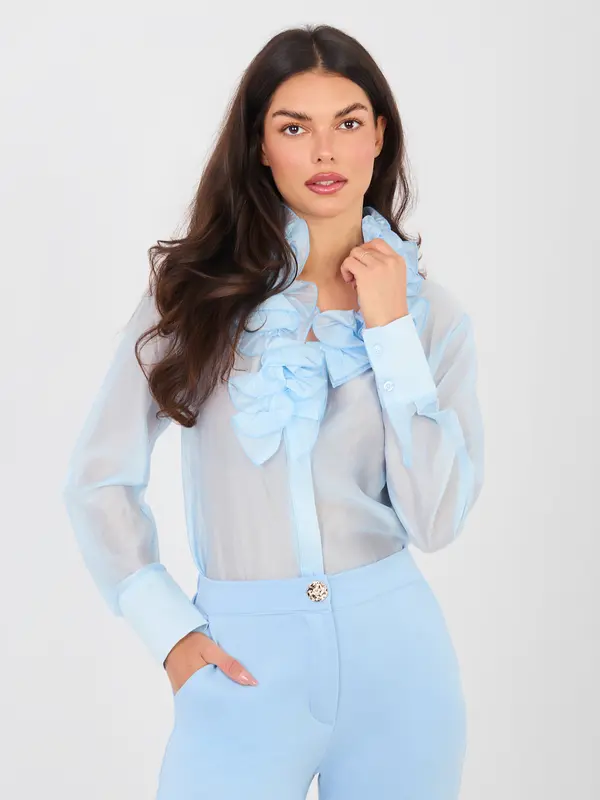 Factory Price Svetlo modra šifonska bluza z volančki
