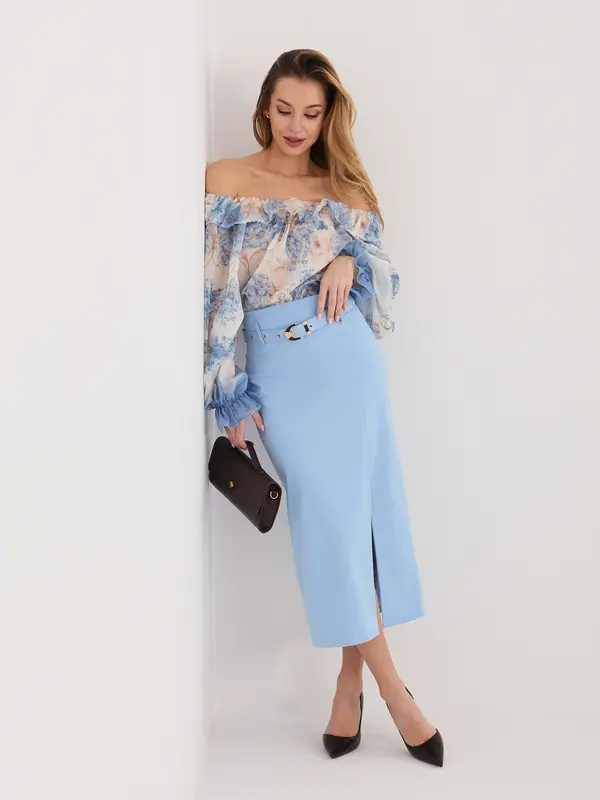 RUE PARIS Svetlo modro oprijeto krilo z razporkom