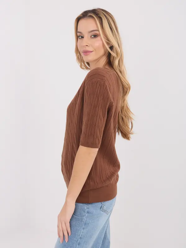 Factory Price Svetlo rjav pulover z V-izrezom