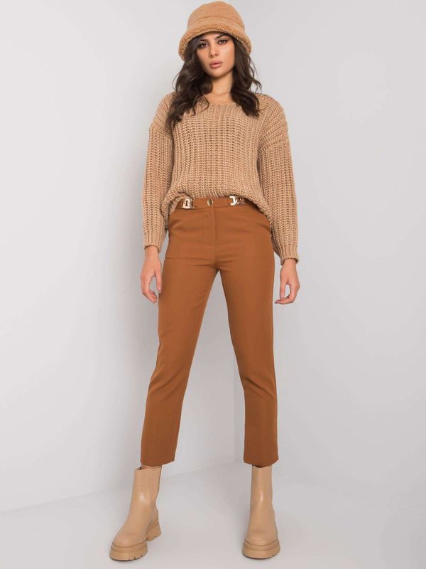 Fashionhunters Svetlo rjave ženske elegantne hlače