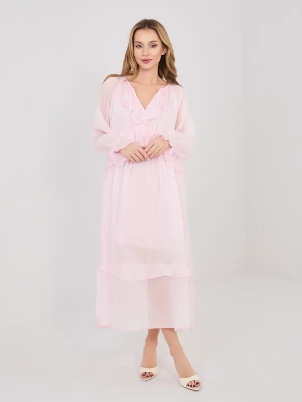 Italy Moda Svetlo roza oversized obleka z volančki