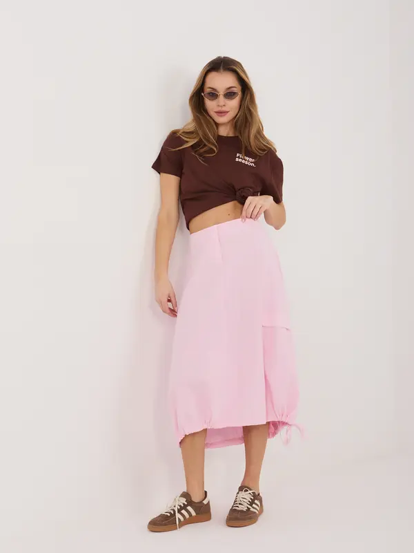 RUE PARIS Svetlo roza žametno midi krilo