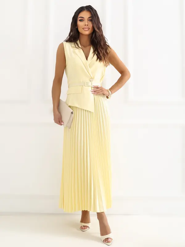 RUE PARIS Svetlo rumena nagubana obleka