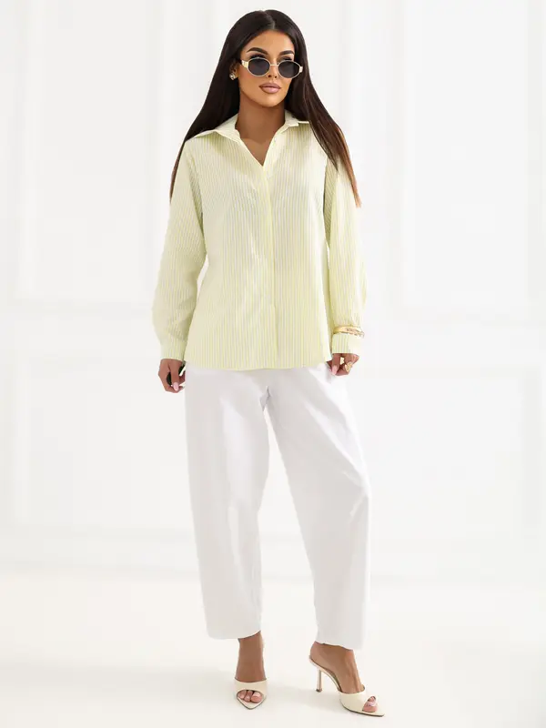 Factory Price Svetlo rumena ženska majica s črtami