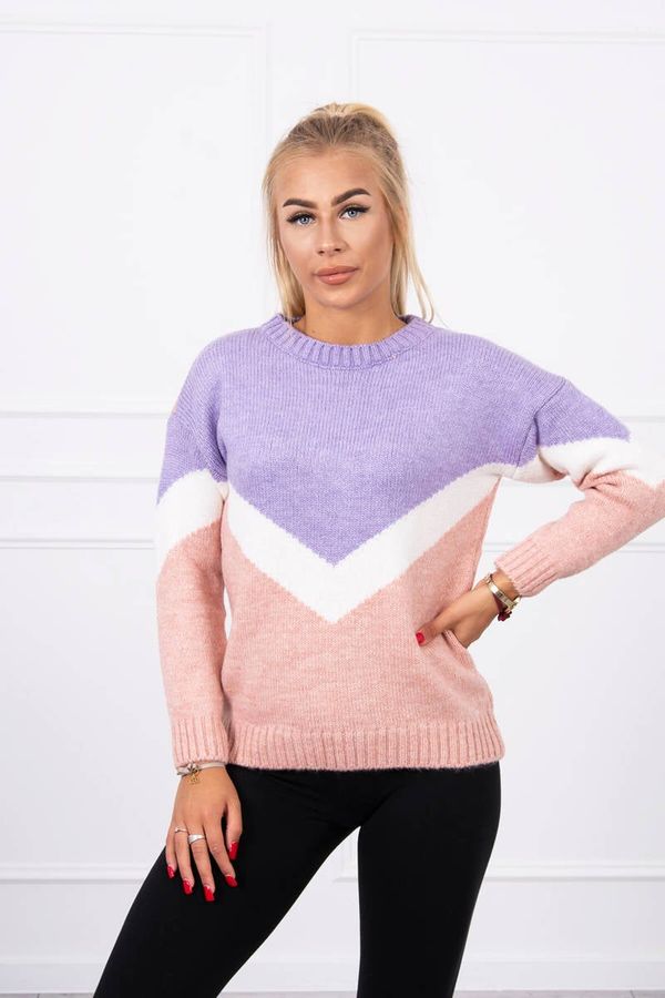 Kesi Sweater with geometric patterns purple+powder pink