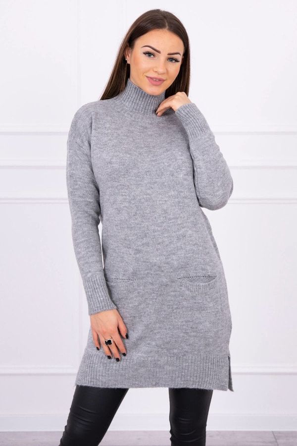 Kesi Sweater with stand-up collar gray