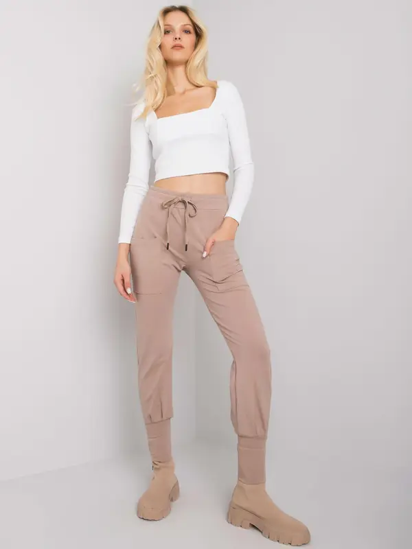 RUE PARIS Sweatpants-RV-DR-7341.30P-dark beige