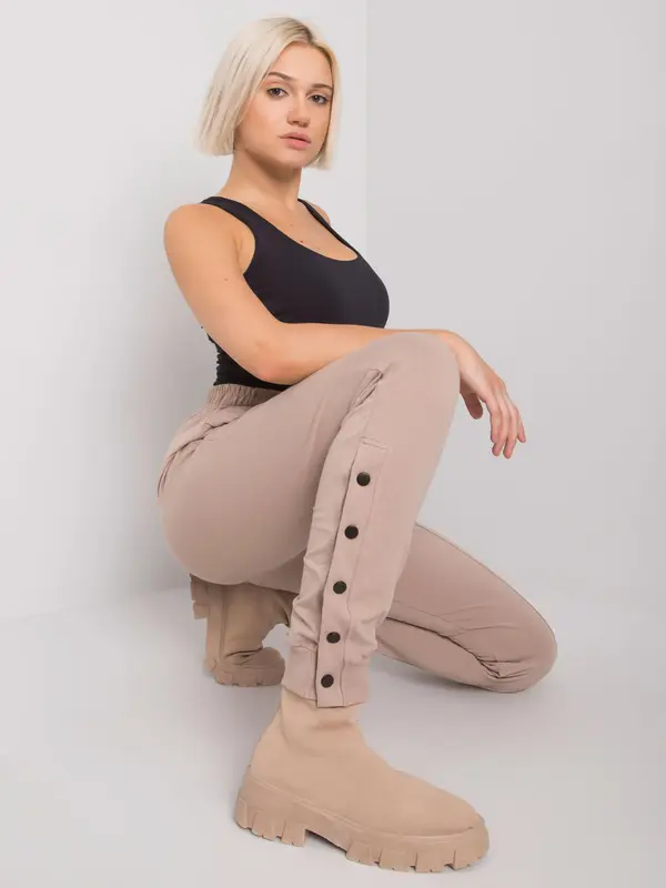 RUE PARIS Sweatpants-RV-DR-7365.17P-dark beige