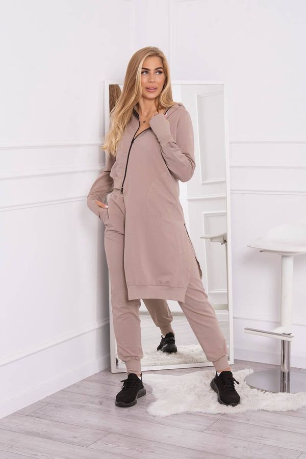 Kesi Sweatshirt set with long side dark beige