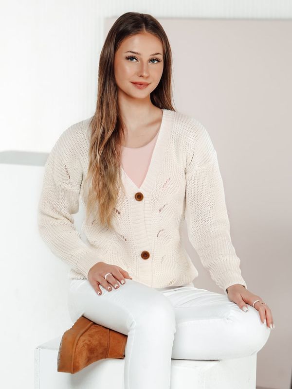 DStreet Sweter damski rozpinany KNITVIA ecru Dstreet