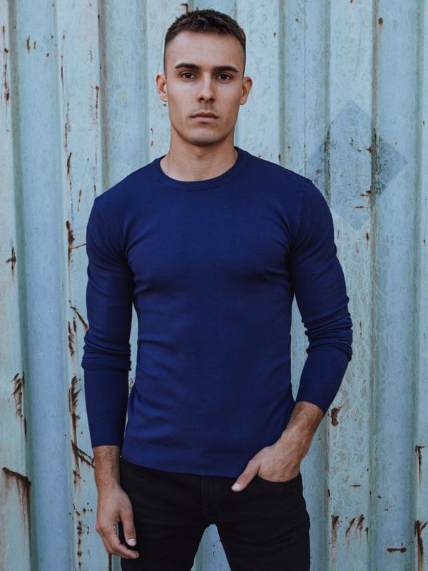 DStreet Sweter męski klasyczny niebieski Dstreet