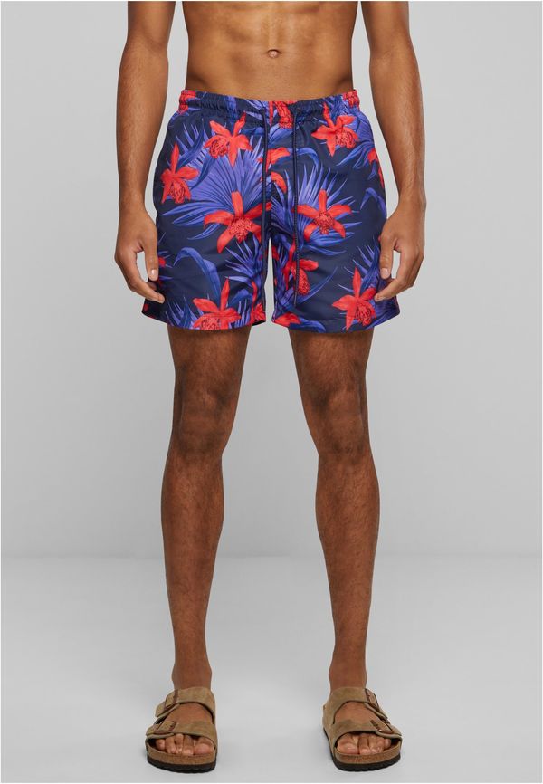 Urban Classics Swim shorts with blue/red pattern