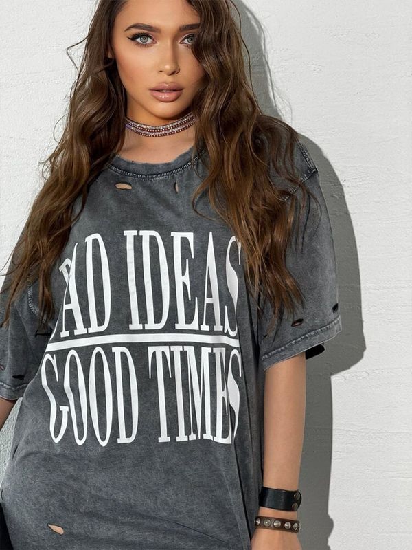 DStreet T-shirt damski z nadrukiem HAYATOUS grafitowy Dstreet