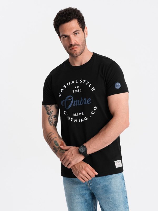 Ombre T-shirt męski z nadrukiem Ombre Casual Style - black