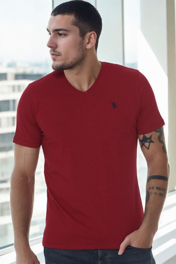 dewberry T8568 DEWBERRY V-NECK MEN'S T-SHIRT-BURGUNDY-1